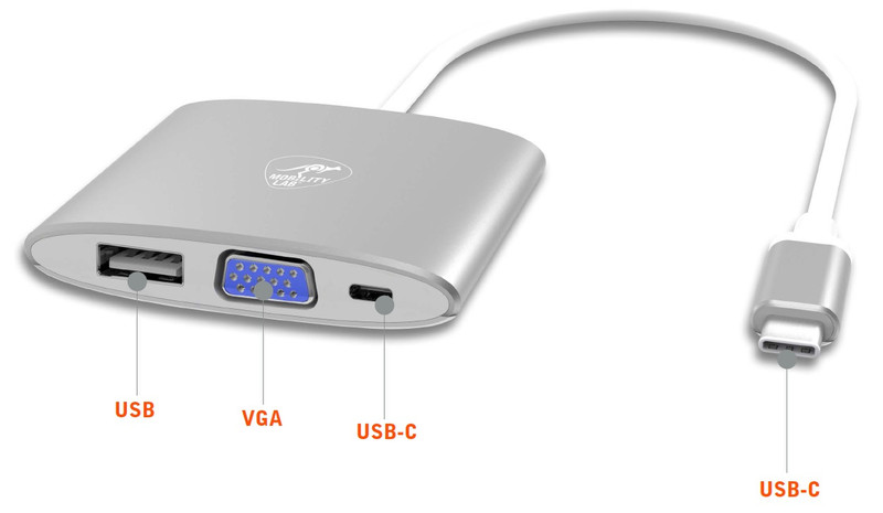 Mobility Lab 74806 USB Type-C VGA, USB A, USB Type-C Cеребряный, Белый кабельный разъем/переходник