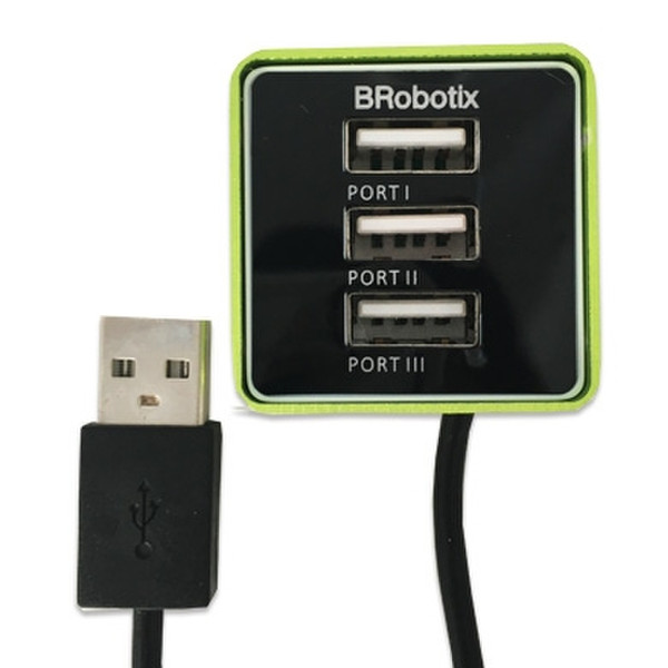 BRobotix 247740V USB 2.0 Черный, Зеленый хаб-разветвитель