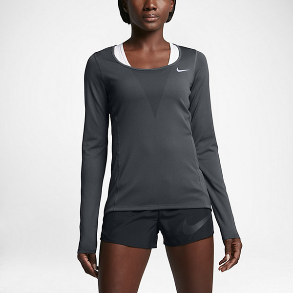 Nike Zonal Cooling Relay Рубашка XL Длинный рукав Глубокая круглая горловина Полиэстер Черный