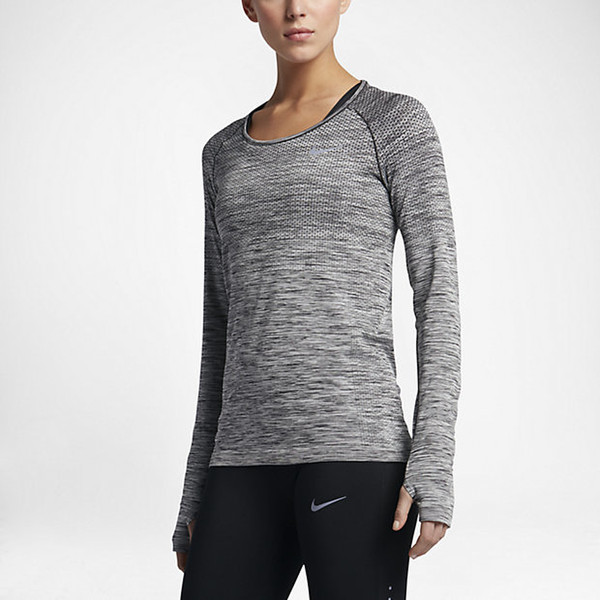 Nike Dry Knit Рубашка XS Длинный рукав Глубокая круглая горловина Нейлон, Полиэстер Серый