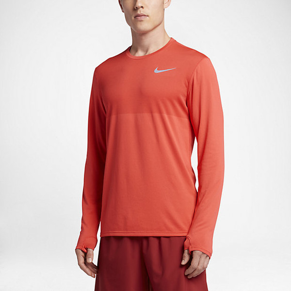Nike Zonal Cooling Relay Shirt S Long sleeve Crew neck Polyester Orange
