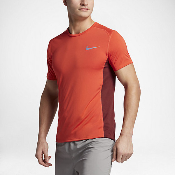 Nike Dry Miler T-shirt L Short sleeve Crew neck Polyester Orange,Red