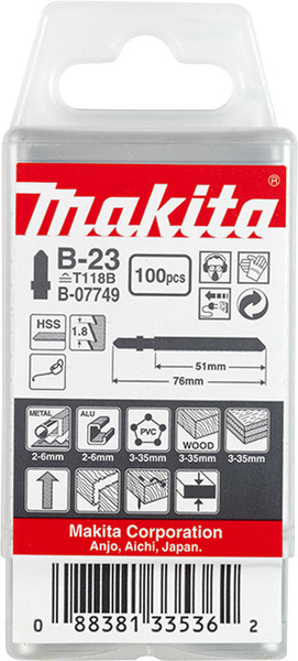 Makita B-07749 Jigsaw blade Hochgeschwindigkeitsstahl (HSS) 100Stück(e) Sägeblatt für Stichsägen, Laubsägen & elektrische Sägen