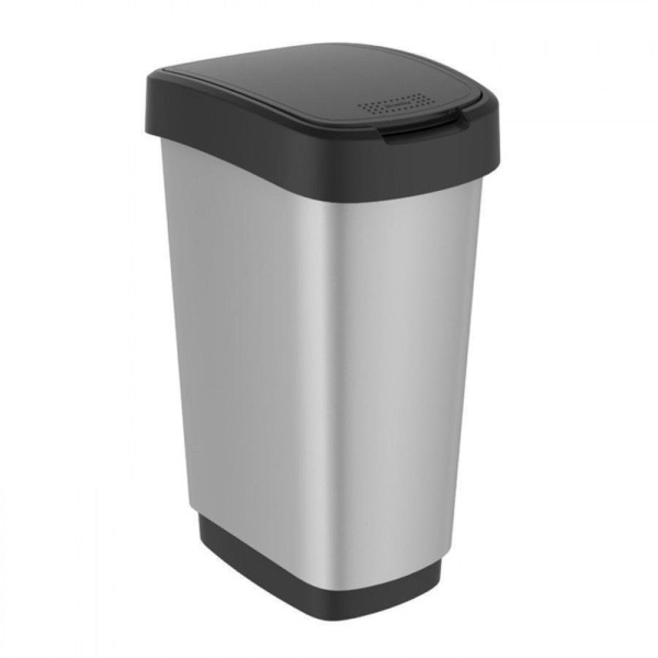 Rotho 11676 25L Rectangular Polypropylene (PP) Metallic,Silver trash can