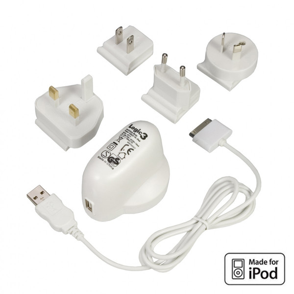 Logic3 Travel AC Mains Adaptor for iPod Белый адаптер питания / инвертор