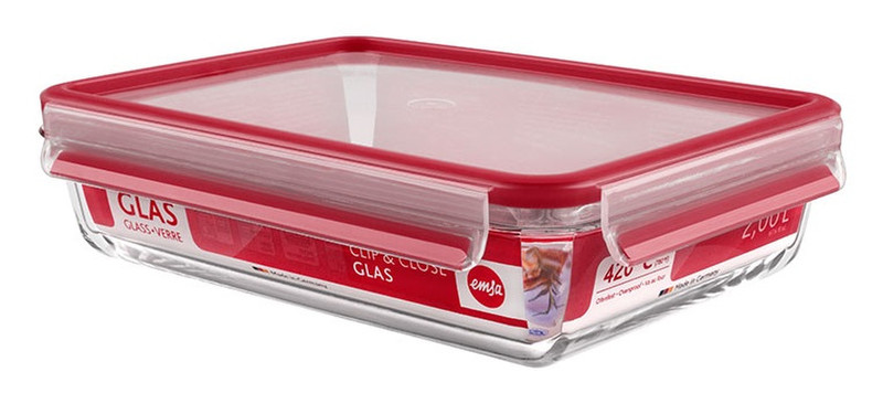 EMSA CLIP & CLOSE Glas Rectangular Box 2L Red,Transparent 1pc(s)