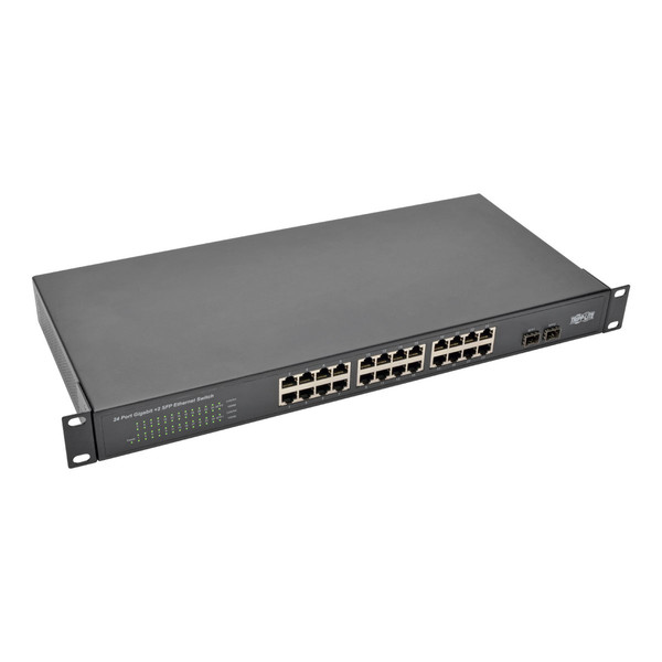 Tripp Lite 24-Port 10/100/1000 Mbps 1U Rack-Mount/Desktop Gigabit Ethernet Unmanaged Switch, 2 Gigabit SFP Ports, Metal Housing