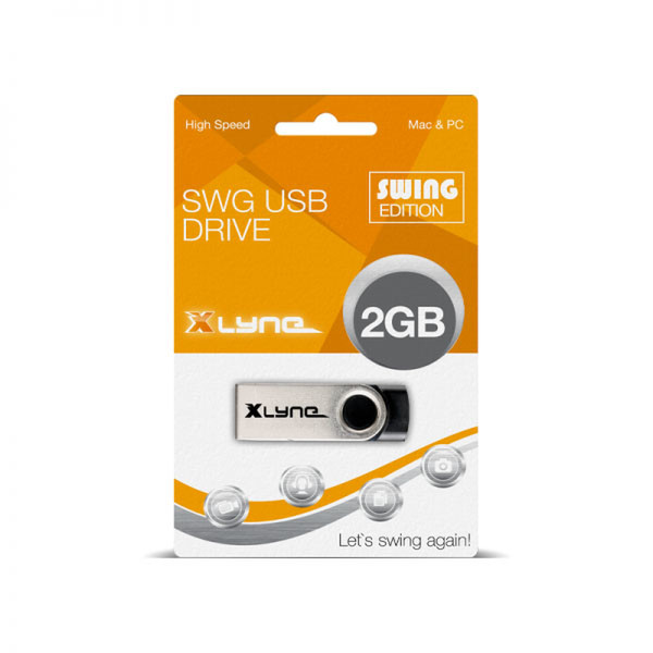 xlyne Swing 2ГБ USB 2.0 Type-A Черный, Cеребряный USB флеш накопитель