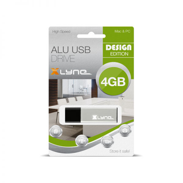 xlyne ALU 4GB USB 2.0 Type-A Black,Silver USB flash drive