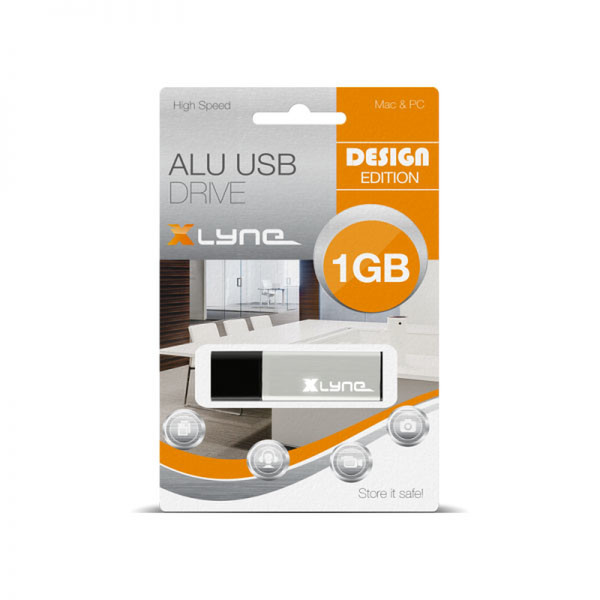 xlyne ALU 1ГБ USB 2.0 Type-A Черный, Cеребряный USB флеш накопитель