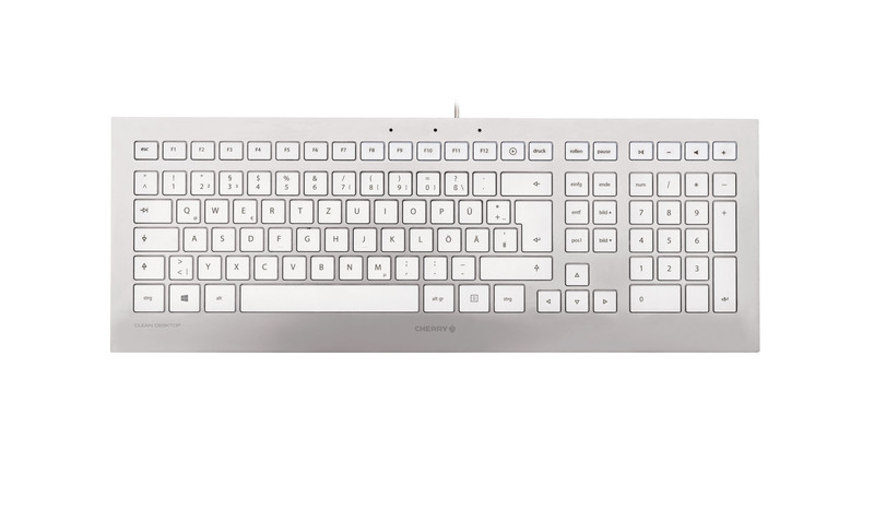 Cherry Strait USB QWERTZ Немецкий Cеребряный, Белый клавиатура