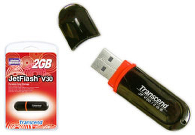 Transcend JetFlash elite 2GB JetFlash V30 2ГБ USB 2.0 Тип -A Черный, Красный USB флеш накопитель