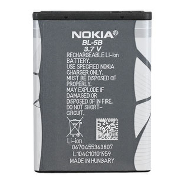 Nokia BL-5B Литий-ионная (Li-Ion) 760мА·ч 3.7В аккумуляторная батарея