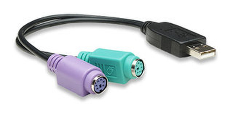 Manhattan Convertidor PS/2 a USB USB A 2x Mini DIN 6 pin (PS/2) Schwarz Kabelschnittstellen-/adapter