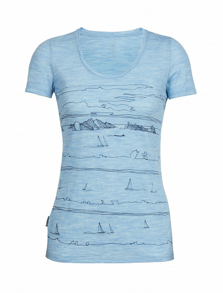 Icebreaker Tech Lite Short Sleeve Scoop Porto Isle T-shirt L Kurzärmel Rundhals Merino-Wolle Blau