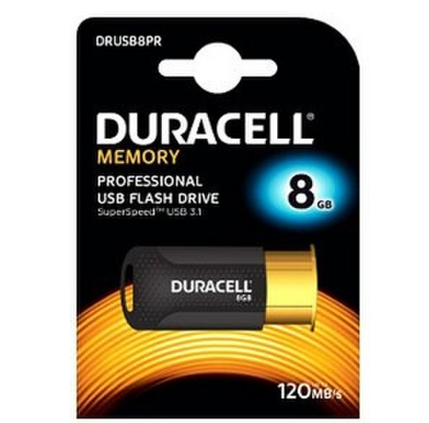 Duracell DRUSB8PR 8ГБ USB 3.1 (3.1 Gen 2) Тип -A Черный, Золотой USB флеш накопитель