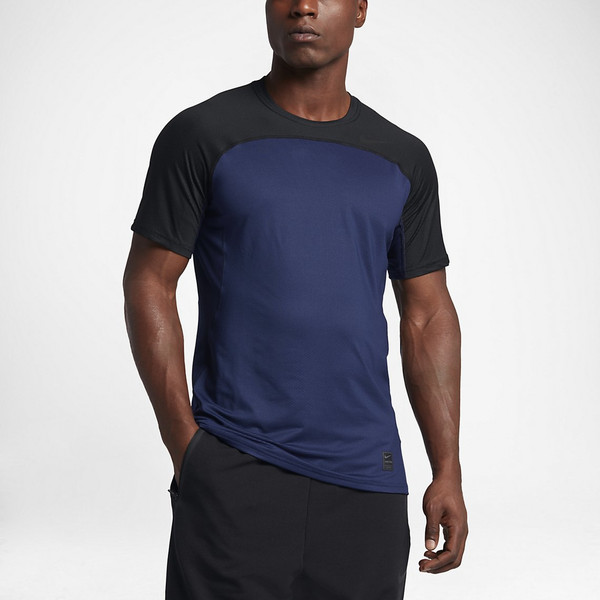 Nike Pro HyperCool T-shirt XXL Short sleeve Crew neck Elastane,Polyester Black,Blue