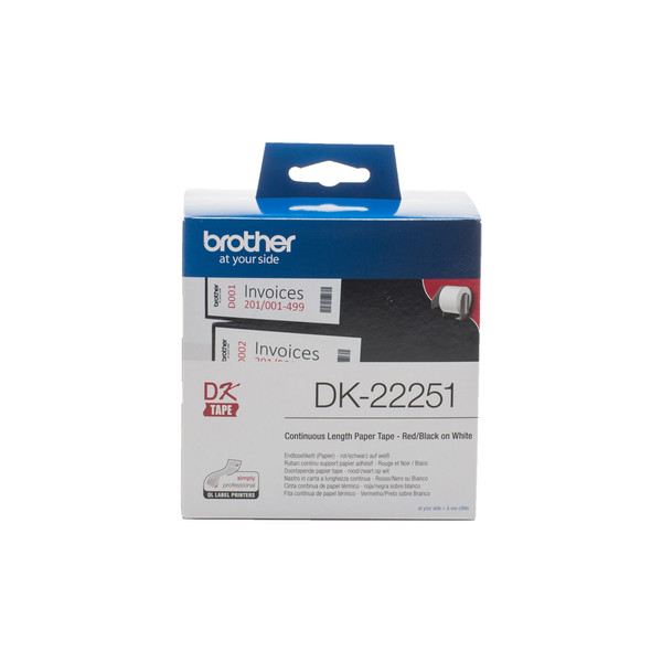 Brother DK-22251 Black and red on white DK label-making tape