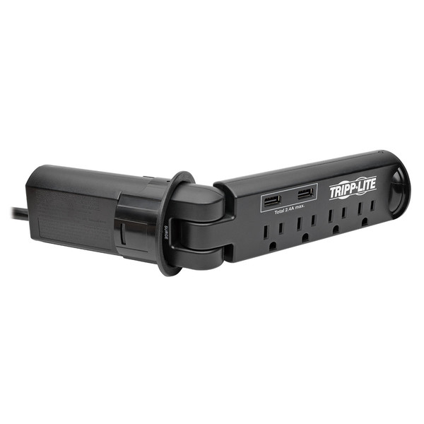 Tripp Lite Protect It! 4-Outlet Desktop-Grommet Surge Protector, 10 ft. Cord, 1500 Joules, 2 USB Charging Ports, Black Housing