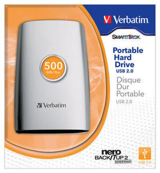 Verbatim 500GB USB 2.0 Portable HDD 2.0 500GB Silver external hard drive