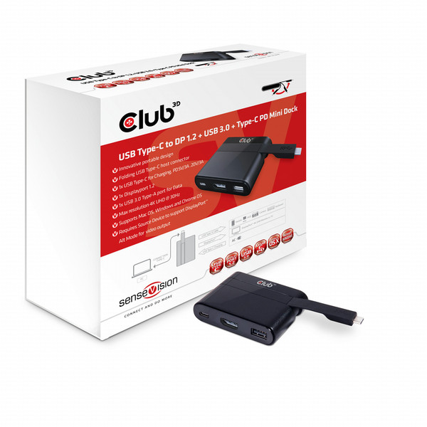 CLUB3D Mini Dock USB Type-C to Displayport1.2 + USB3.0 + USB Type C Charging Notebook-Dockingstation & Portreplikator