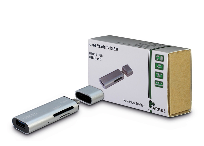 Inter-Tech Argus V15-3.0 USB 3.0 (3.1 Gen 1) Type-A Металлический устройство для чтения карт флэш-памяти