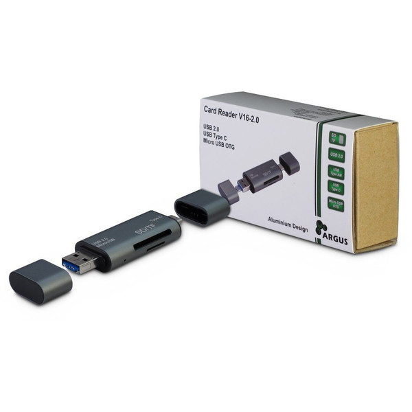 Inter-Tech ARGUS V16-2.0 USB 2.0 Grau Kartenleser