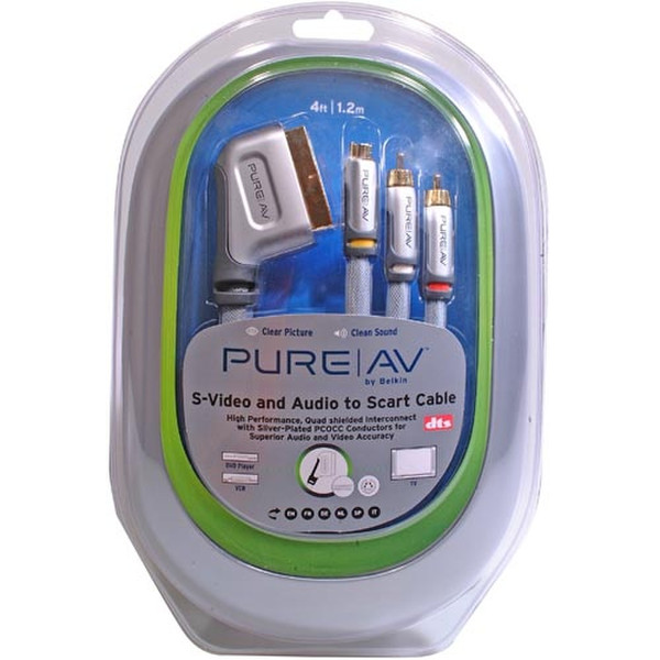 Pure AV Scart To RCA/S-Video Cable 4' 1.5m Silver