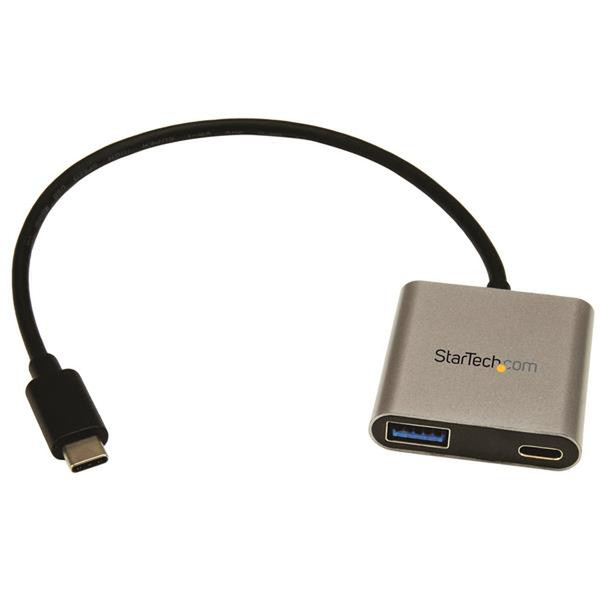 StarTech.com 2 Port USB-C Hub mit Stromversorgung - USB C zu USB A und USB Typ-C - USB 3.0 Hub