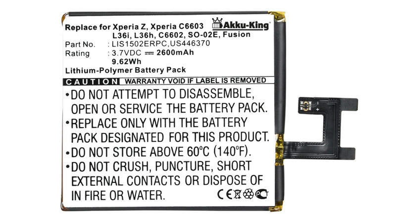 Akku-King 20111026 Lithium Polymer 2600mAh 3.7V rechargeable battery