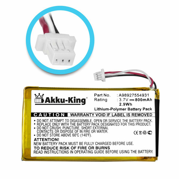 Akku-King 20106891 Lithium Polymer 800mAh 3.7V rechargeable battery