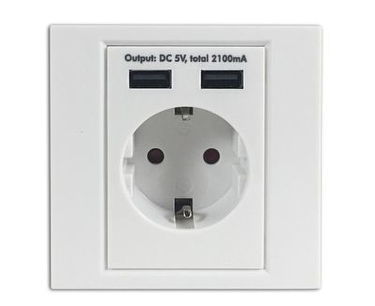 Arcas 987 00018 2 x USB + Schuko White socket-outlet