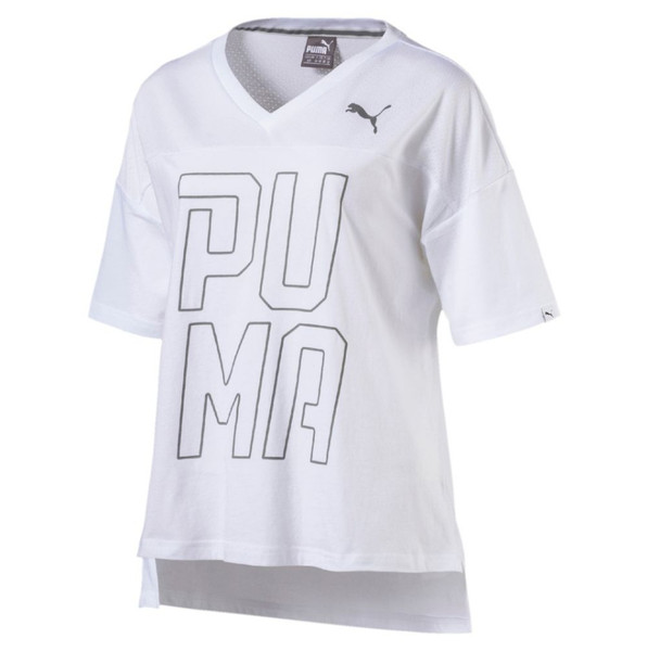PUMA SWAGGER Tee W T-shirt L Kurzärmel V-Ausschnitt Baumwolle Grau