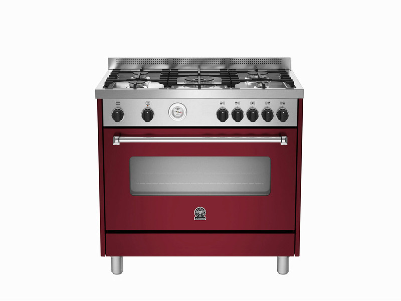 Bertazzoni La Germania AMS9 5C 61 B VI Freistehend Gaskochfeld A Rot, Edelstahl Küchenherd