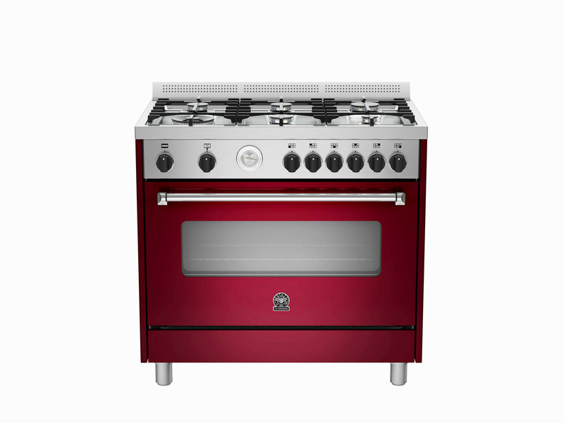 Bertazzoni La Germania AMS9 6C 61 B VI Отдельностоящий Gas hob A Красный, Нержавеющая сталь кухонная плита