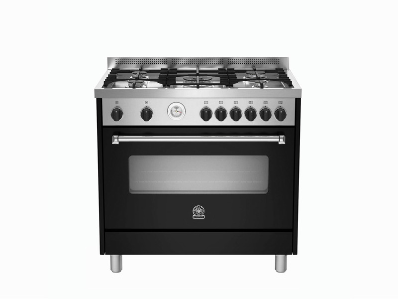 Bertazzoni La Germania AMS9 5C 71 B NE Freistehend Gaskochfeld A+ Schwarz, Edelstahl Küchenherd