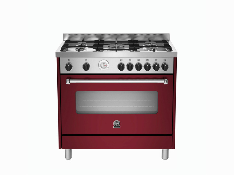 Bertazzoni La Germania AMS9 5C 71 B VI Freistehend Gaskochfeld A+ Rot, Edelstahl Küchenherd