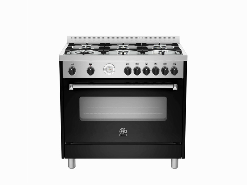 Bertazzoni La Germania AMS9 6C 71 B NE Freistehend Gaskochfeld A+ Schwarz, Edelstahl Küchenherd