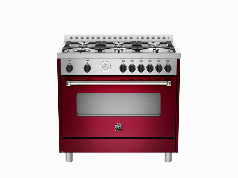 Bertazzoni La Germania AMS9 6C 71 B VI Freistehend Gaskochfeld A+ Rot, Edelstahl Küchenherd