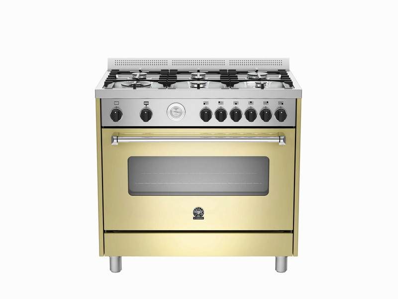 Bertazzoni La Germania AMS9 6C 71 B CR Freistehend Gaskochfeld A+ Cremefarben, Edelstahl Küchenherd