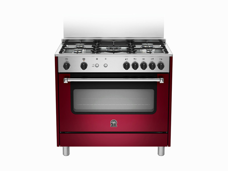 Bertazzoni La Germania AMS9 5C 71 C VI Freistehend Gaskochfeld A+ Rot, Edelstahl Küchenherd