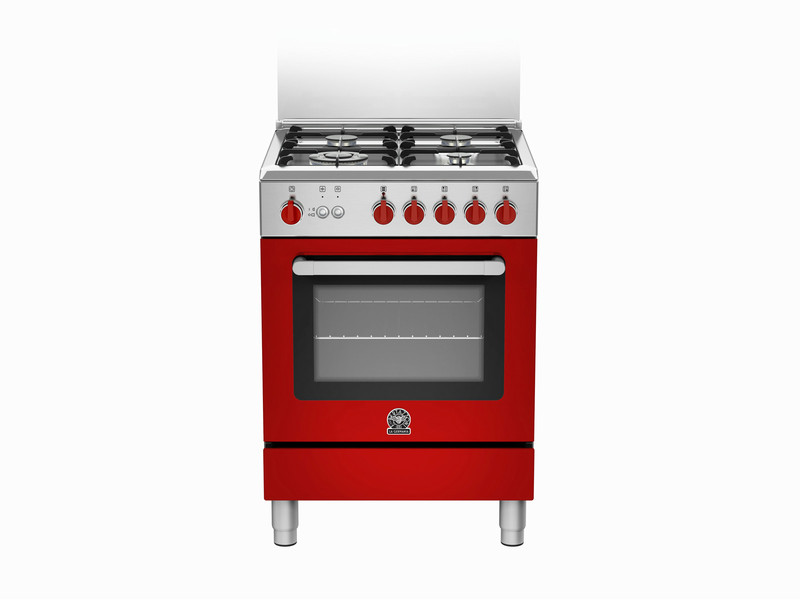 Bertazzoni La Germania RI6 4C 71 C XR Freistehend Gaskochfeld A+ Rot, Edelstahl Küchenherd