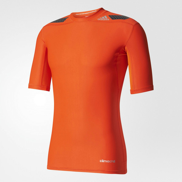 Adidas Techfit Power T-shirt XL Short sleeve Crew neck Elastane,Polyester Orange