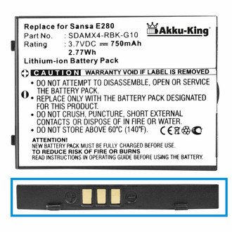 E270 E280 ersetzt SDAMX4-RBK-G10 E260 Akku-King Akku Li-Ion kompatibel mit Sandisk Sansa E200 E250