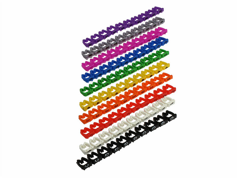 Alcasa GC-N0072 Cable markers Пурпурный, Оранжевый, Желтый, Черный, Зеленый, Серый, Розовый, Красный, Белый 100шт кабельный органайзер