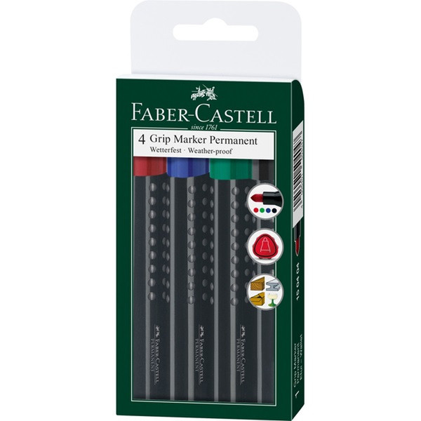Faber-Castell 1504 Conical tip Черный, Синий, Зеленый, Красный 4шт перманентная маркер