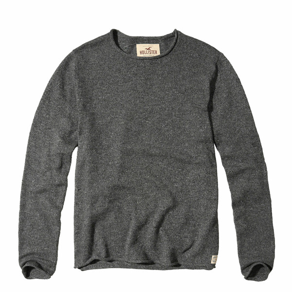 Hollister Rolled Hem Crew Men's Sweater - Dark Grey