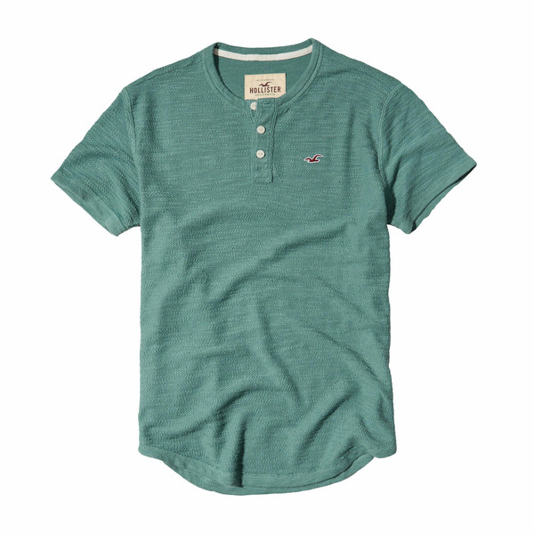 Hollister Textured Boucle Henley Men's T-Shirt - Green
