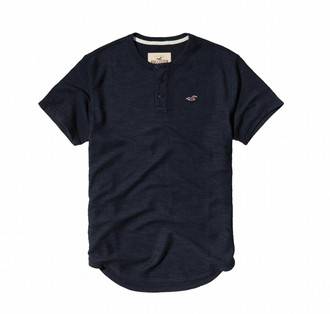 Hollister Textured Boucle Henley Men's T-Shirt - Navy