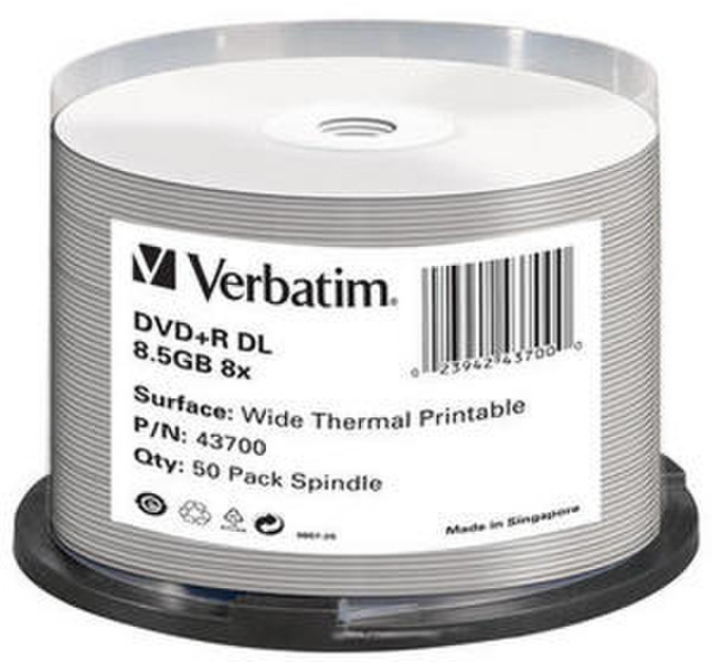 Verbatim DVD+R Double Layer Wide Thermal Printable 8x 8.5GB DVD+R DL 50pc(s)